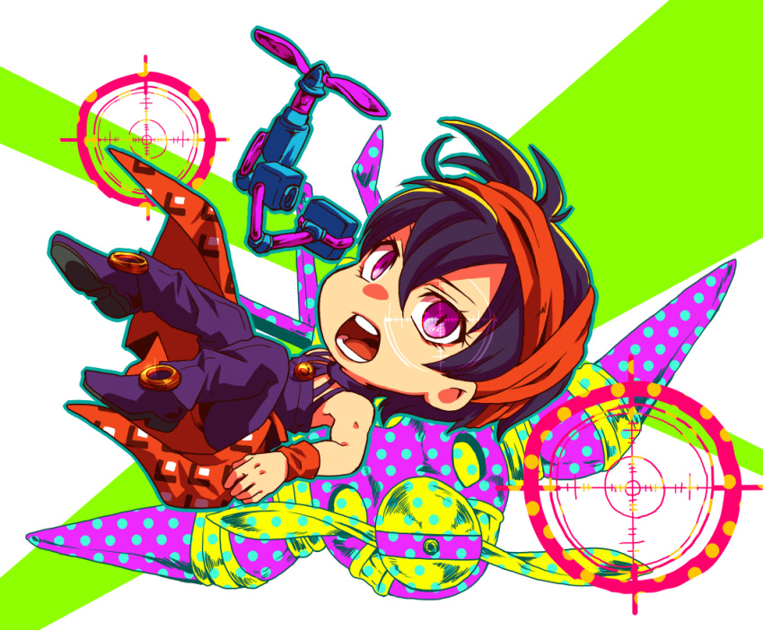 1boy, aerosmith_(stand), chibi, crosshair, full_body, hairband, jojo_no_kimyou_na_bouken, koma_saburou