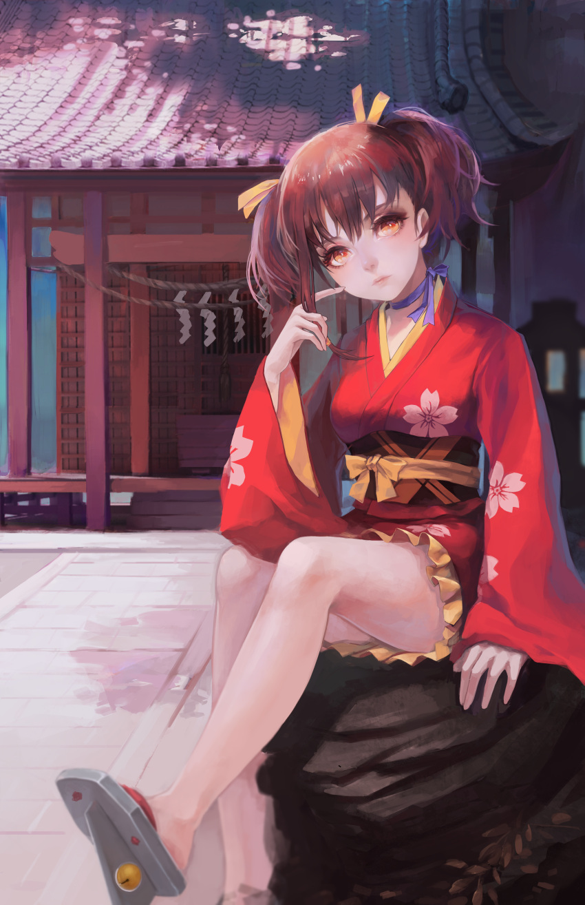 1girl, absurdres, architecture, bangs, blue_ribbon, bow, breasts, brown_hair