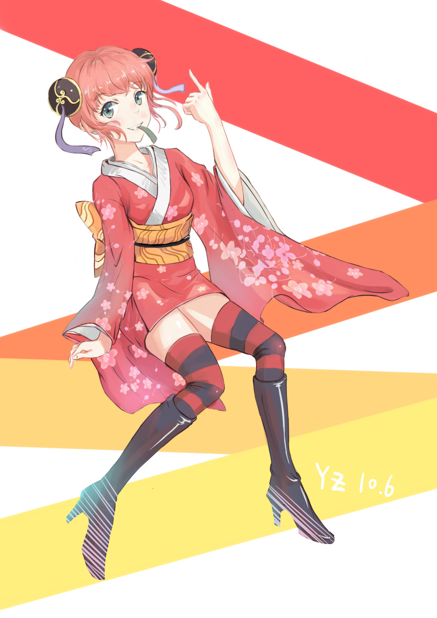 1girl, absurdres, blue_eyes, boots, brown_hair, collarbone, dated, double_bun