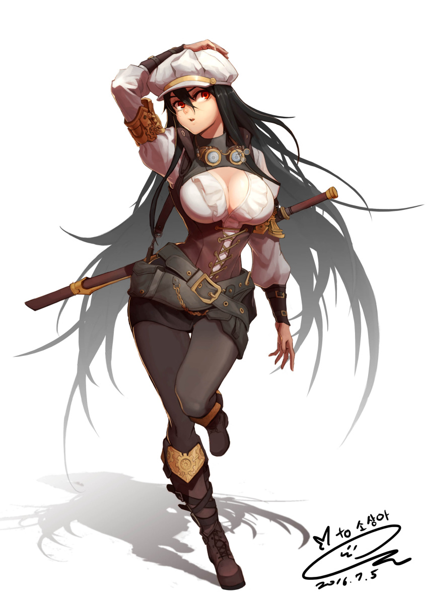 1girl, 2016, absurdres, arm_at_side, arm_up, armlet, bag, bangs