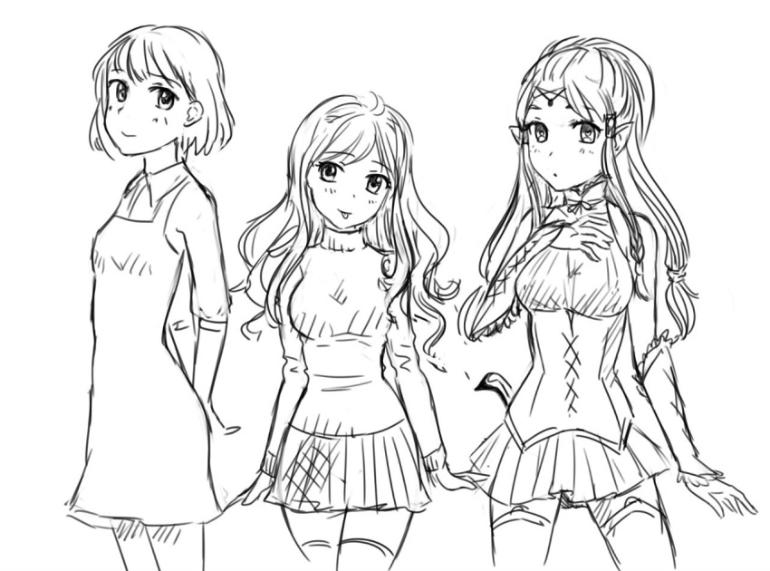 3girls, breasts, deskova_vera, female, koshkina_olya, monochrome, multiple_girls, my_lovely_sister