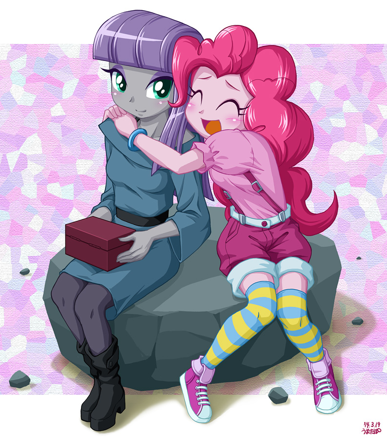 2girls, maud_pie, multiple_girls, my_little_pony, my_little_pony_equestria_girls, my_little_pony_friendship_is_magic, personification, pinkie_pie