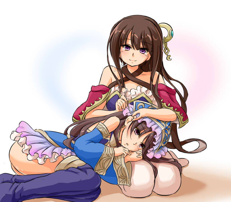 2girls, aose_saratoga, ass, atelier_(series), atelier_meruru, atelier_totori, bare_shoulders, blush