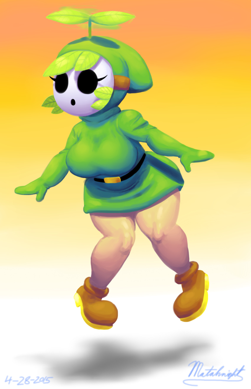 1girl, green_hair, hood, mask, outta_sync, shy_gal, shy_guy, super_mario_bros.