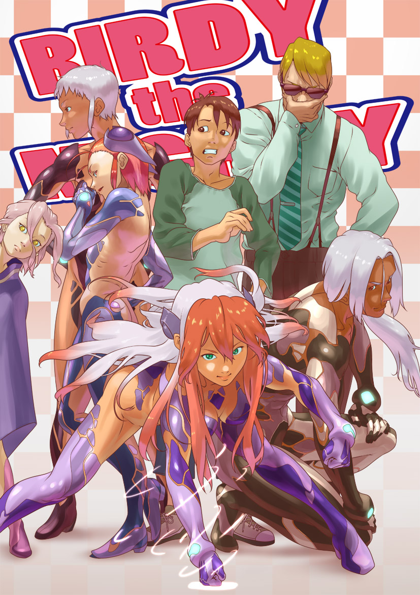 back, birdy_cephon_altirra, blonde_hair, bodysuit, brown_eyes, brown_hair, capella_titis, character_request