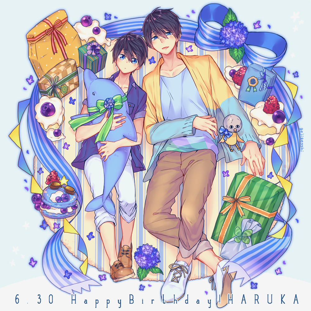 1boy, black_hair, blue_eyes, candy, character_name, free!, gesshi, happy_birthday