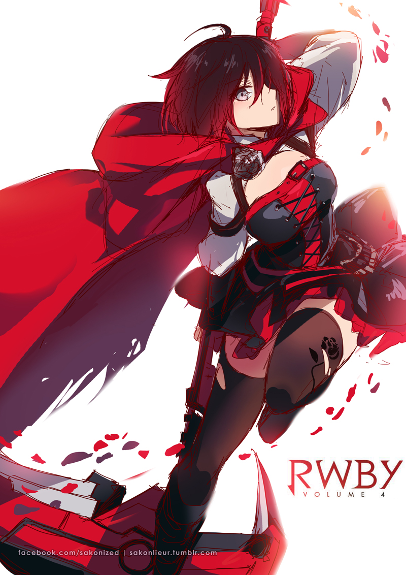 1girl, breasts, copyright_name, petals, rose_petals, ruby_rose, rwby, sakon04