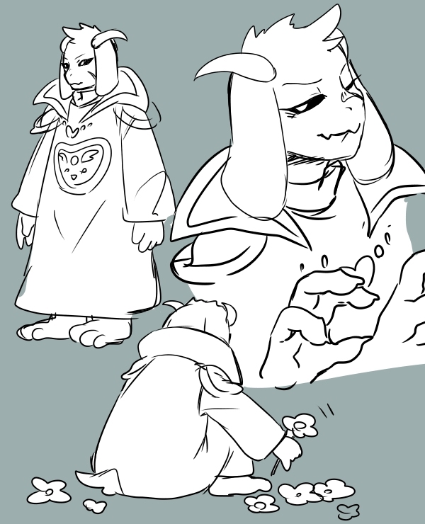 1boy, adult, asriel_dreemurr, asriel_dreemurr_(god_of_hyperdeath), black_sclera, blue_background, caprine, floppy_ears