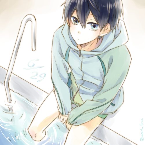 1boy, aoi_tomomi, black_hair, blue_eyes, high_speed!, male_focus, nanase_haruka_(free!)