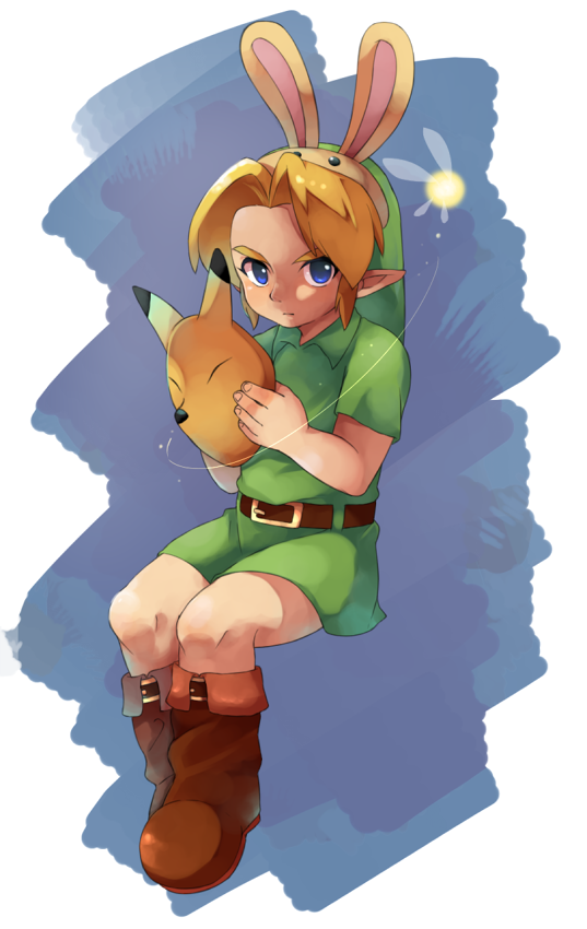 1boy, bangs, blonde_hair, blue_eyes, boots, bunny_hood, child, fairy