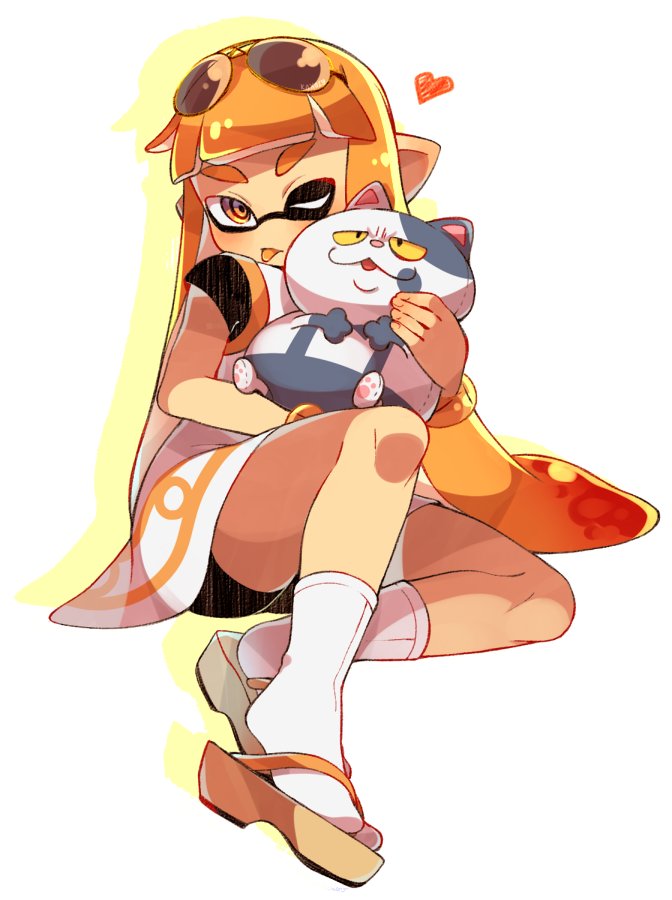 1girl, :p, bike_shorts, domino_mask, glasses, heart, inkling, jajji-kun_(splatoon)
