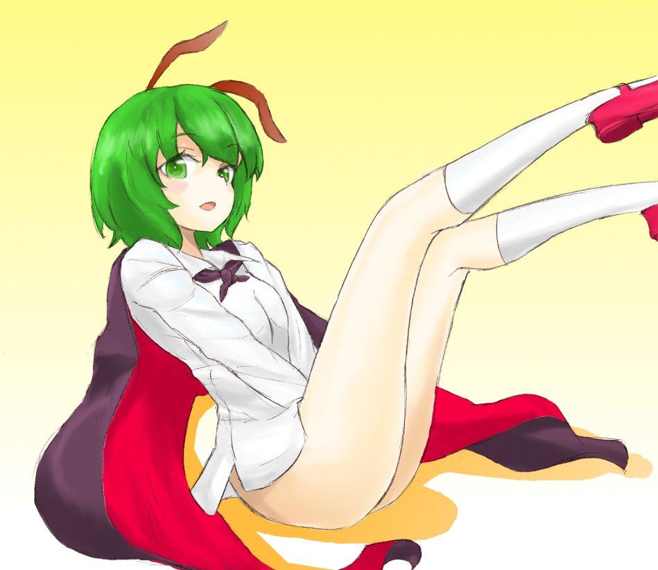 1girl, green_eyes, green_hair, kosdsp, legs, monster_girl, short_hair, touhou, wriggle_nightbug