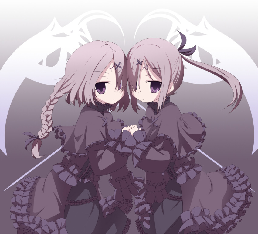 hair_over_one_eye, hair_ribbon, highres, machily, miko_machi, moira, mu_(sound_horizon), phi_(sound_horizon)