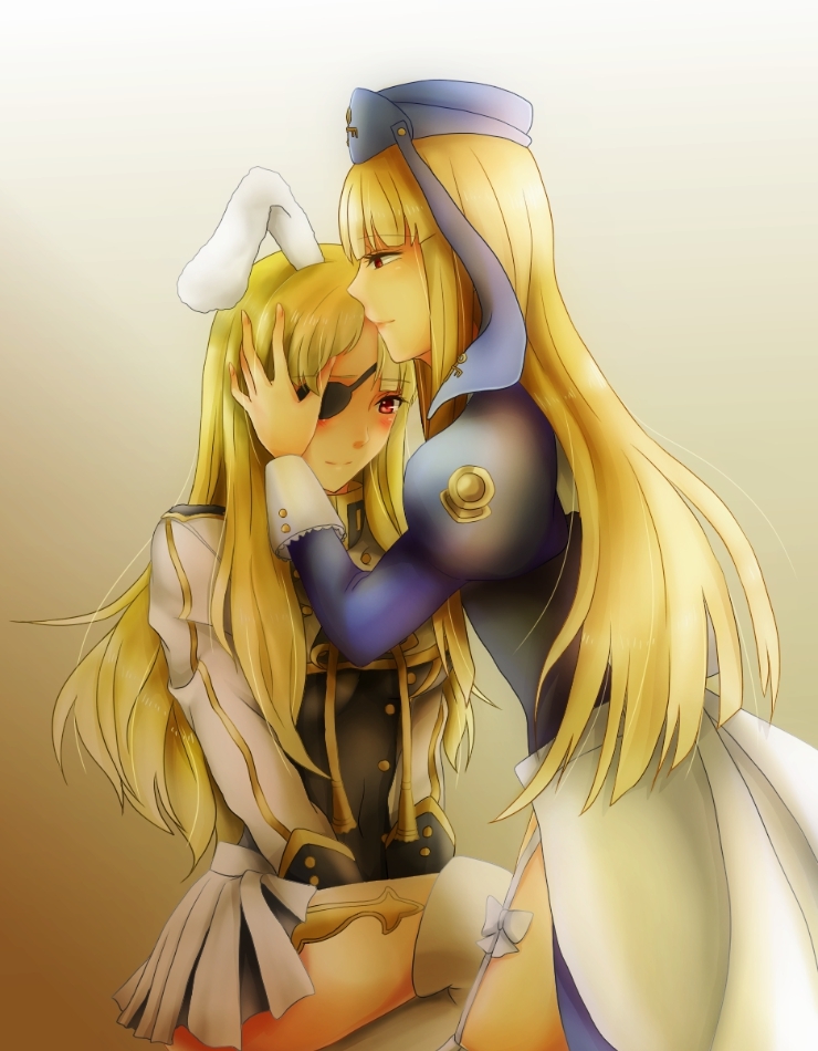 2girls, animal_ears, armband, blonde_hair, breasts, chiester00, chiester_sisters, dress