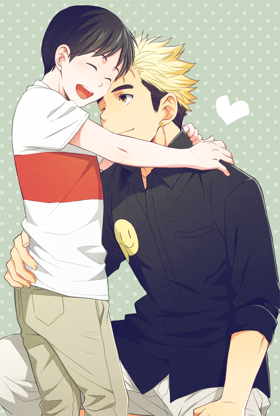 2boys, ajin_(sakurai_gamon), blush, kaito_(ajin), male_focus, multicolored_hair, multiple_boys, nagai_kei