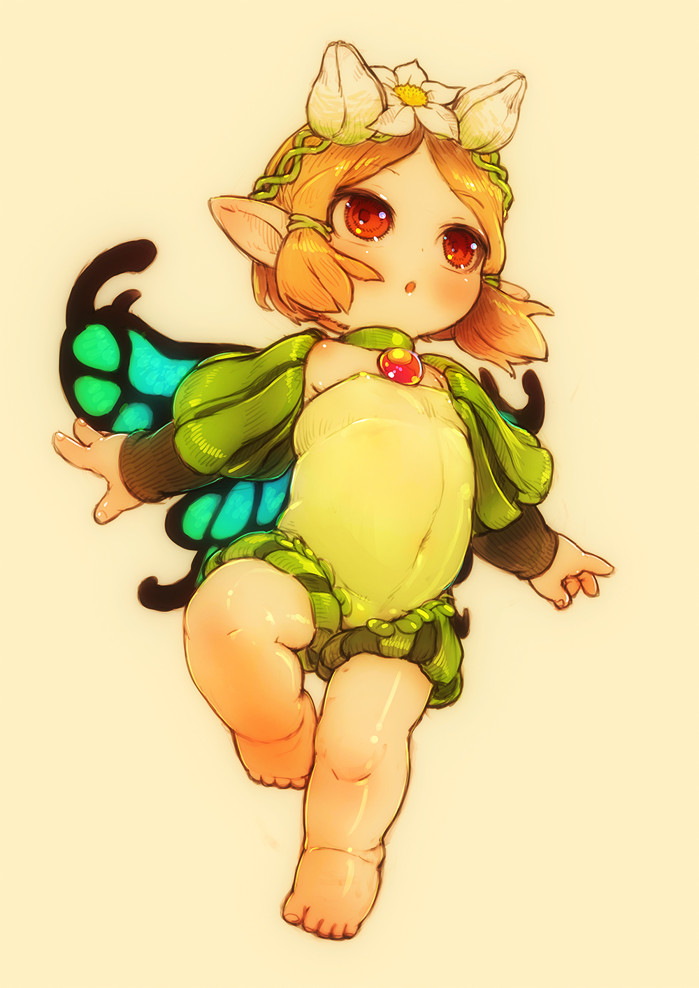 blonde_hair, child, fairy, feral_lemma, lalafell, mercedes, odin_sphere, paned_sleeves, plump, pointy_ears, red_eyes
