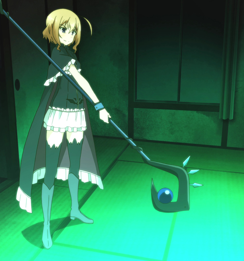 aika_maki, blonde_hair, boots, cape, magical_girl, pleated_skirt, rokujouma_no_shinryakusha!?, screencap