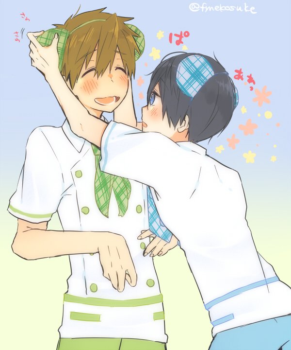 2boys, animal_ears, blush, fynekosuke, gradient, gradient_background, high_speed!, koala_ears