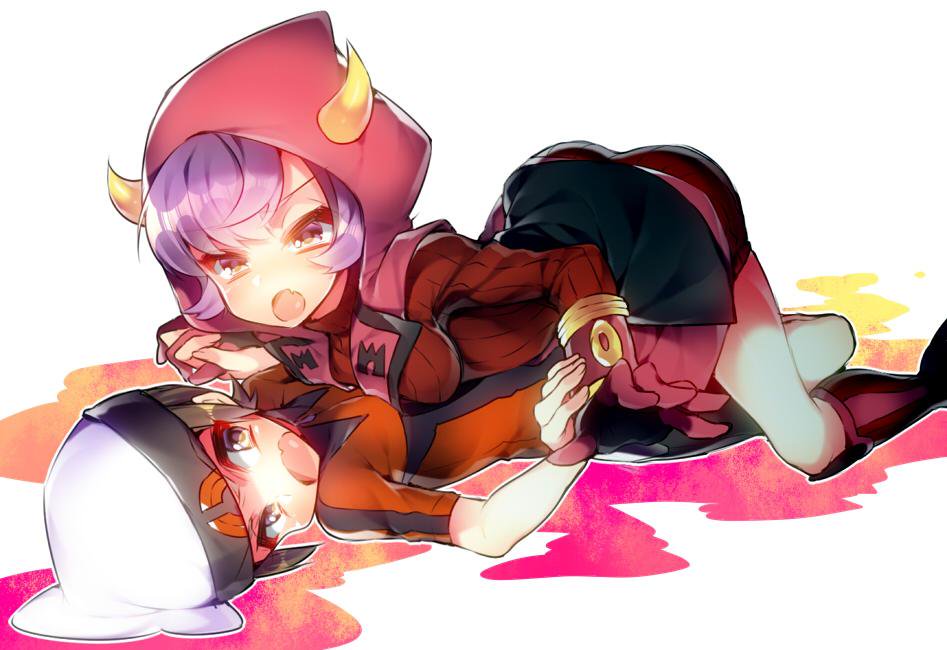 1boy, 1girl, female, hetero, kagari_(pokemon), kagari_(pokemon)_(remake), lying, nintendo, noni-nani, pokemon, uniform, yuuki_(pokemon)