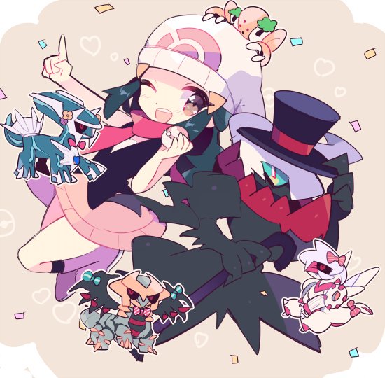 1girl, bare_legs, blue_eyes, blue_hair, claws, darkrai, dialga, hat