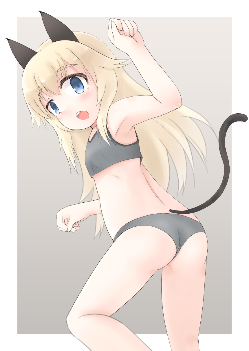 1girl, animal_ears, blonde_hair, blue_eyes, child, helma_lennartz, kutoten910, long_hair, strike_witches, tail, underwear