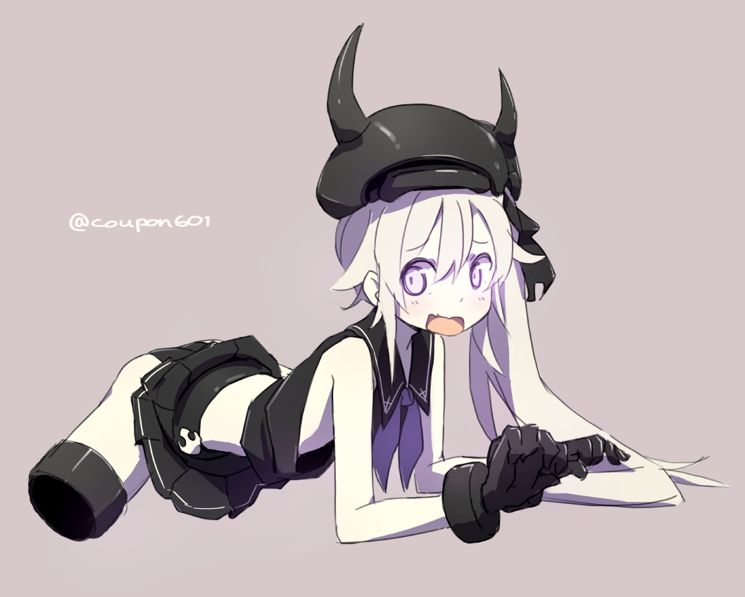 1girl, amputee, black_panties, black_serafuku, coupon_(skyth), destroyer_hime, fang, female