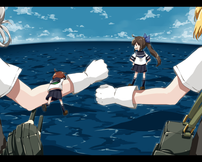 12.7cm_twin_gun_mount, 4girls, 61cm_quadruple_(oxygen)_torpedo_mount, ahoge, any_(lucky_denver_mint), black_hair, blonde_hair, blue_legwear