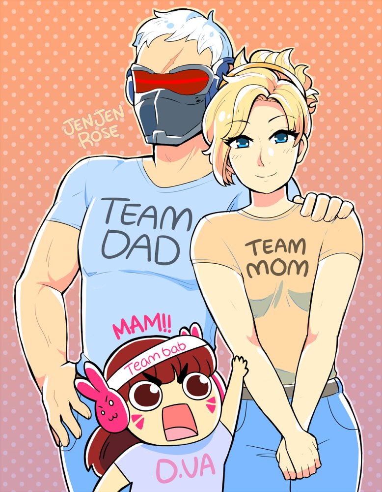 >:3, 1boy, 2girls, :3, artist_name, blonde_hair, blue_eyes, blush_stickers