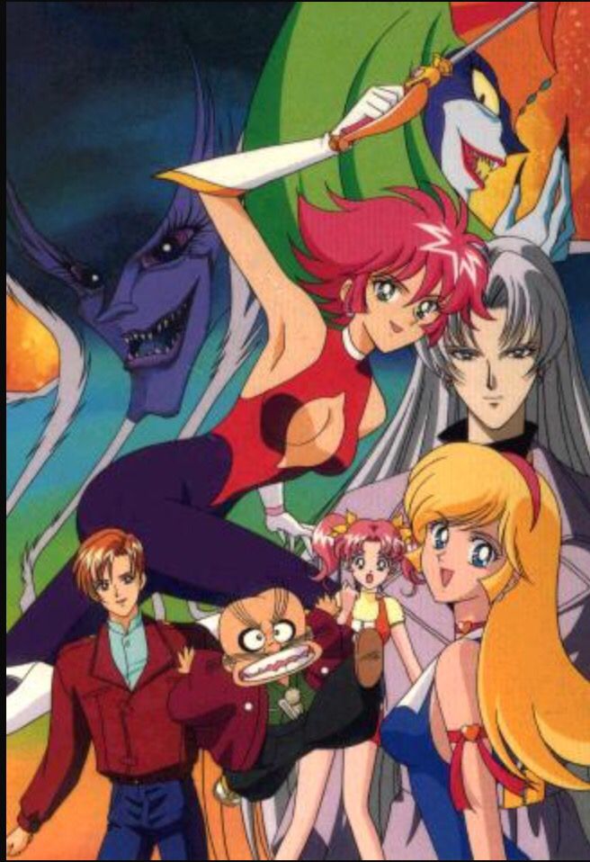 3boys, 5girls, 90s, :d, age_difference, aki_natsuko, aki_natsuko_(cutie_honey_flash), blonde_hair, breasts, character_request, cleavage, cleavage_cutout, cutie_honey, cutie_honey_(character), cutie_honey_flash, dual_persona, earrings, female, friends, hairband, jewelry, kisaragi_honey, kisaragi_honey_(cutie_honey_flash), long_hair, looking_at_viewer, looking_back, magical_girl, multiple_boys, multiple_girls, official_art, open_mouth, pink_hair, redhead, sharp_teeth, short_hair, smile, sword, teeth, twintails, weapon