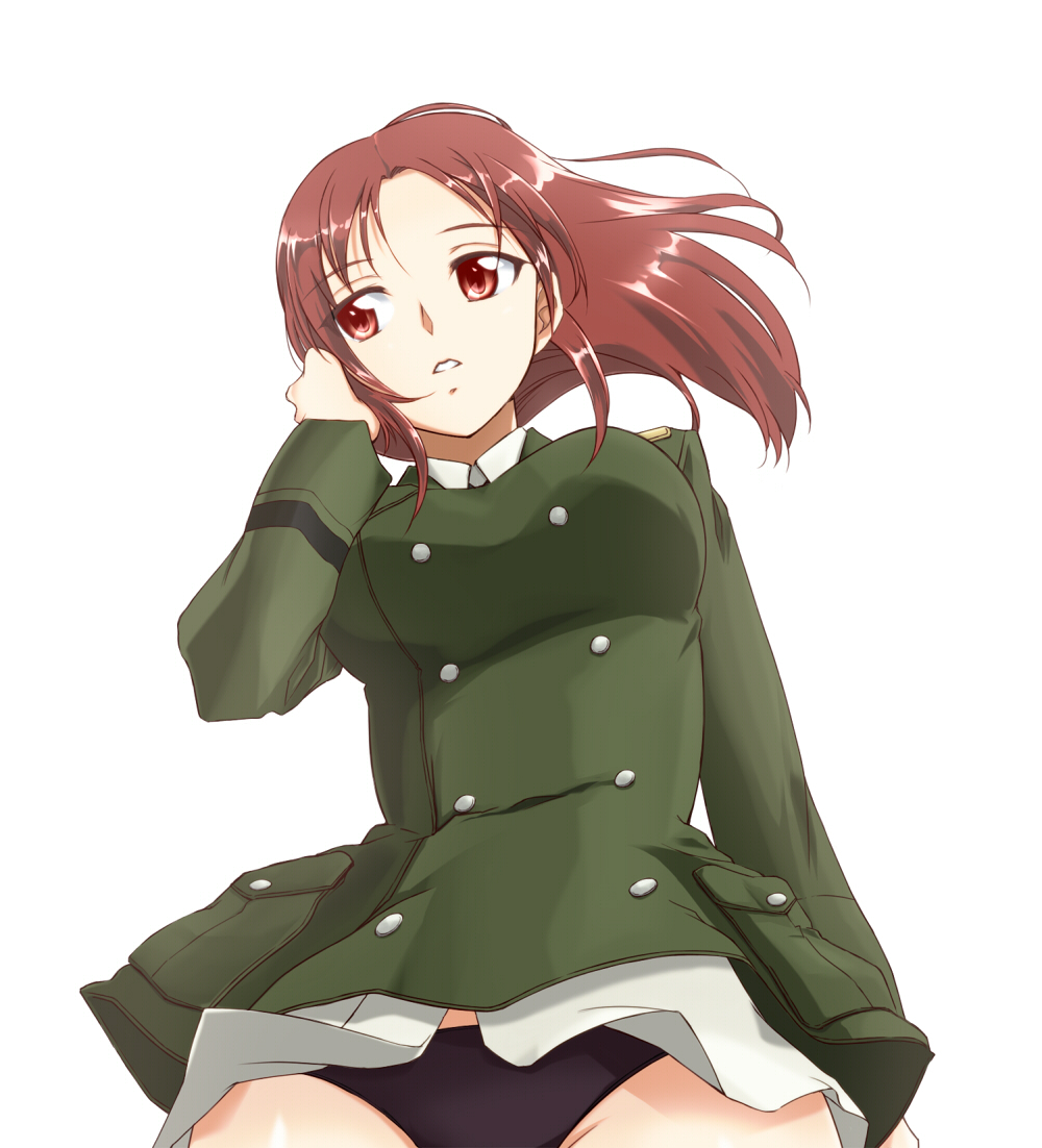 1girl, long_hair, military, military_uniform, minna-dietlinde_wilcke, panties, pantyshot, parted_lips