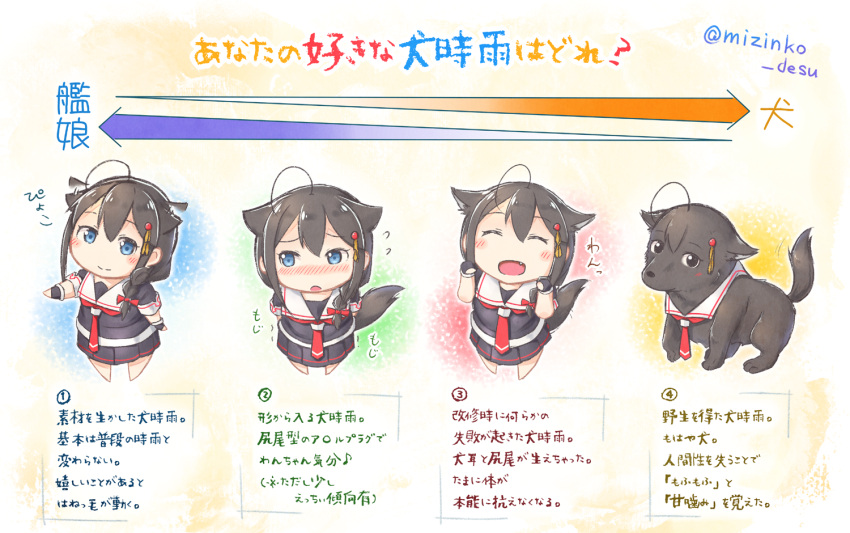 1girl, :o, ^_^, ahoge, animal, animal_ears, animalization, arms_behind_back