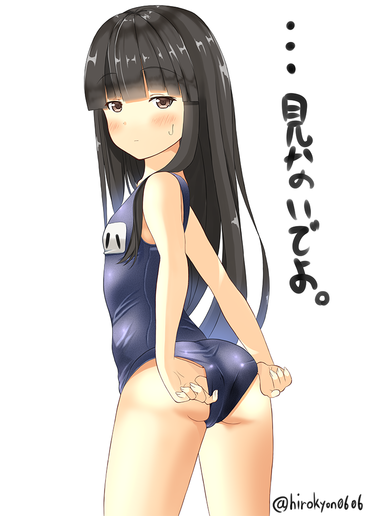 1girl, ass, black_hair, brown_eyes, from_behind, hatsuyuki_(kantai_collection), hirokyon0606, kantai_collection