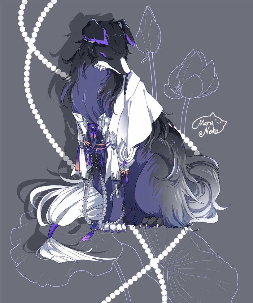 animalization, beads, closed_eyes, dog, flower, juzumaru_tsunetsugu, maruneko, no_humans