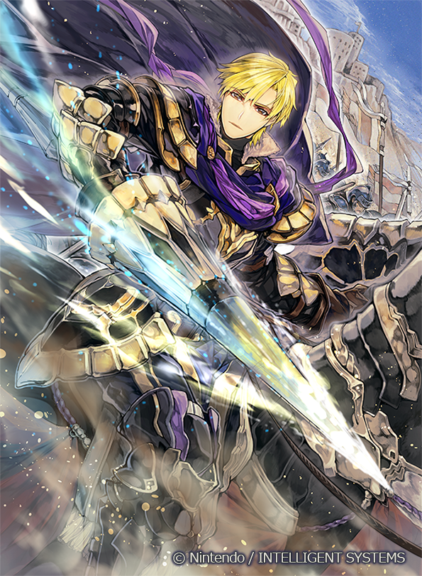 1boy, armor, armored_boots, blonde_hair, boots, brown_eyes, cape, copyright_name
