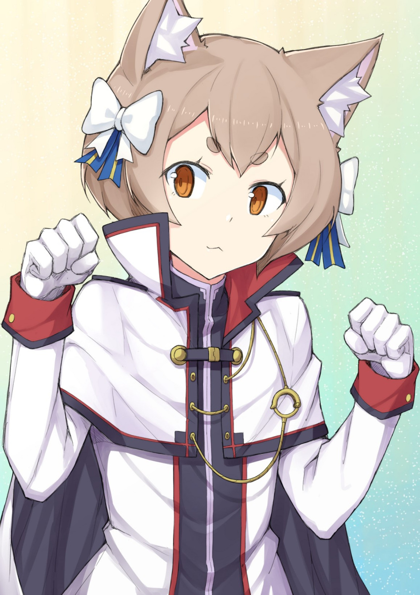 1boy, :3, androgynous, animal_ears, blush, bow, brown_eyes, brown_hair