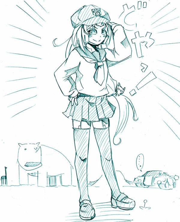 1girl, ahoge, android, animal, aqua_eyes, arms_up, autobot, beast_wars