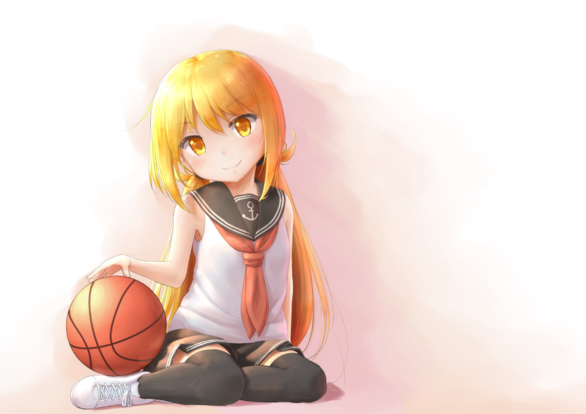 1girl, adapted_costume, akatsuki_(kantai_collection), akatsuki_(kantai_collection)_(cosplay), anchor_symbol, bare_arms, bare_shoulders, basketball