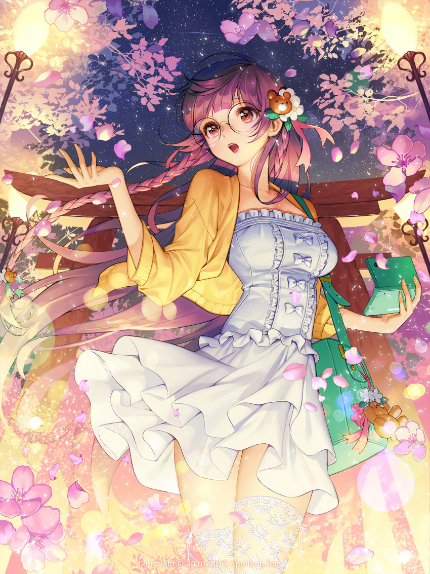 10s, 1girl, 2010, 2015, aqua_ribbon, bag, braid, breasts