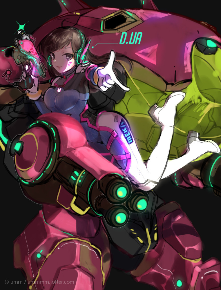 1girl, arm_cannon, armor, artist_name, bangs, bodysuit, boots, breasts
