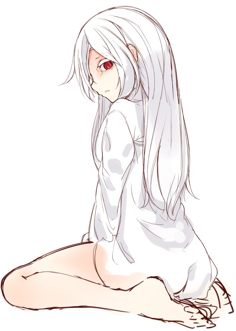 1girl, albino, colored_eyelashes, feet, female, haegiwa, long_hair, looking_at_viewer