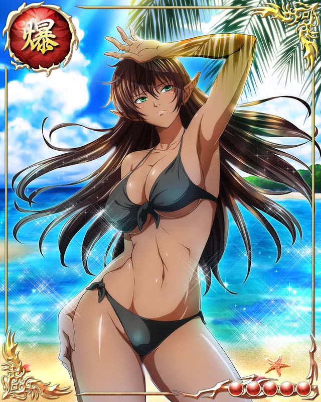 1girl, armpits, arshes_nei, bastard!!, beach, bikini, black_bikini, breasts