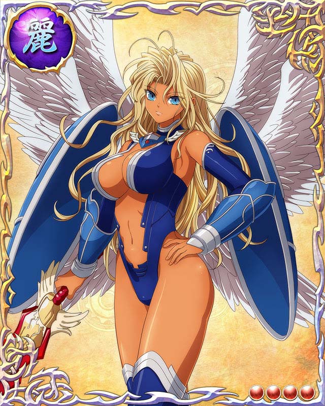 1girl, angel, angel_wings, armor, bastard!!, blonde_hair, blue_eyes, breasts