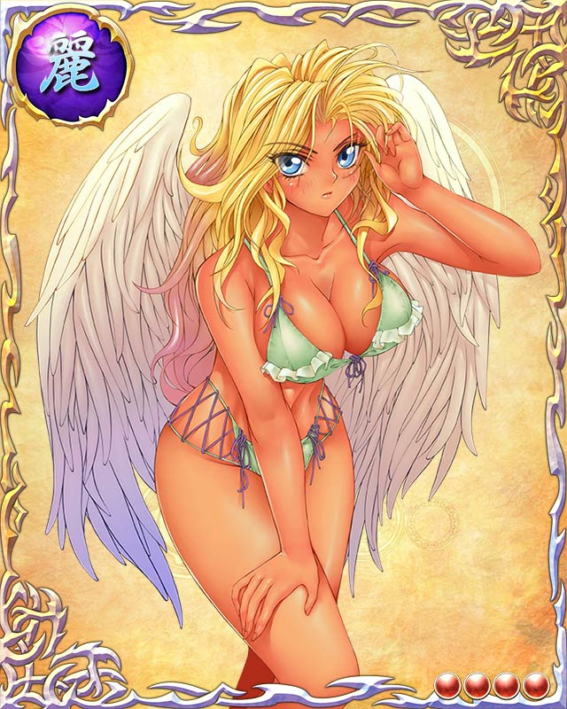1girl, angel, angel_wings, bare_arms, bare_legs, bare_shoulders, bastard!!, bikini