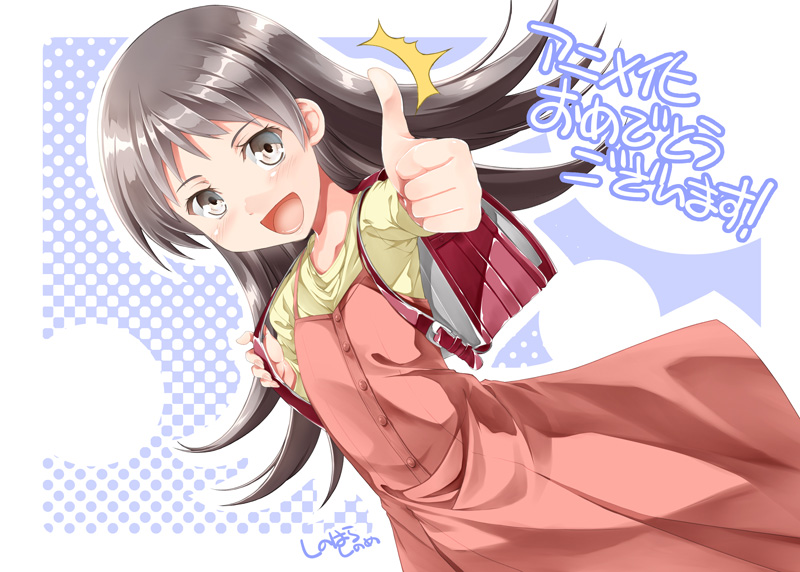 1girl, backpack, bag, black_hair, long_hair, randoseru, sansha_san'you, shinohara_shinome