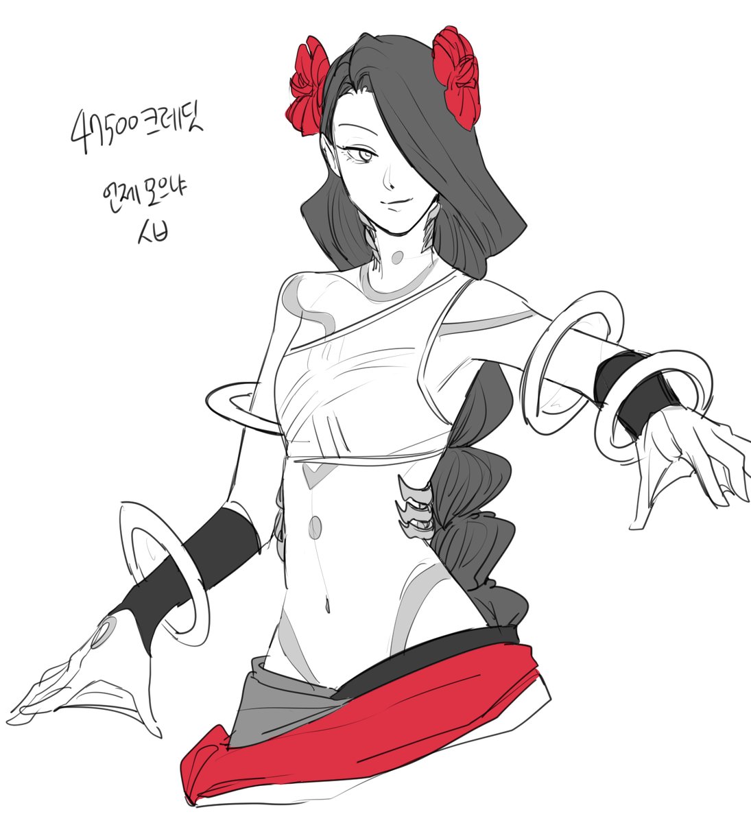 1girl, alani, alien, battleborn, black_hair, female, fish_girl, flower
