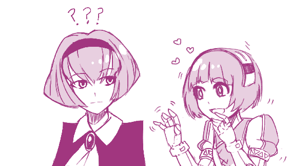 2girls, ??, android, artist_request, bangs, blunt_bangs, crossover, dorothy_(va-11_hall-a)