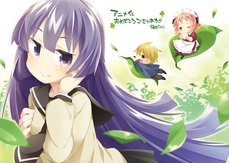 1boy, 2girls, blonde_hair, chibi, long_hair, maid_headdress, multiple_girls, nerita_umeko