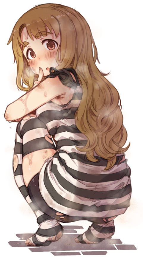 1girl, 7010, :o, bike_shorts, blush, breasts, brown_eyes, brown_hair