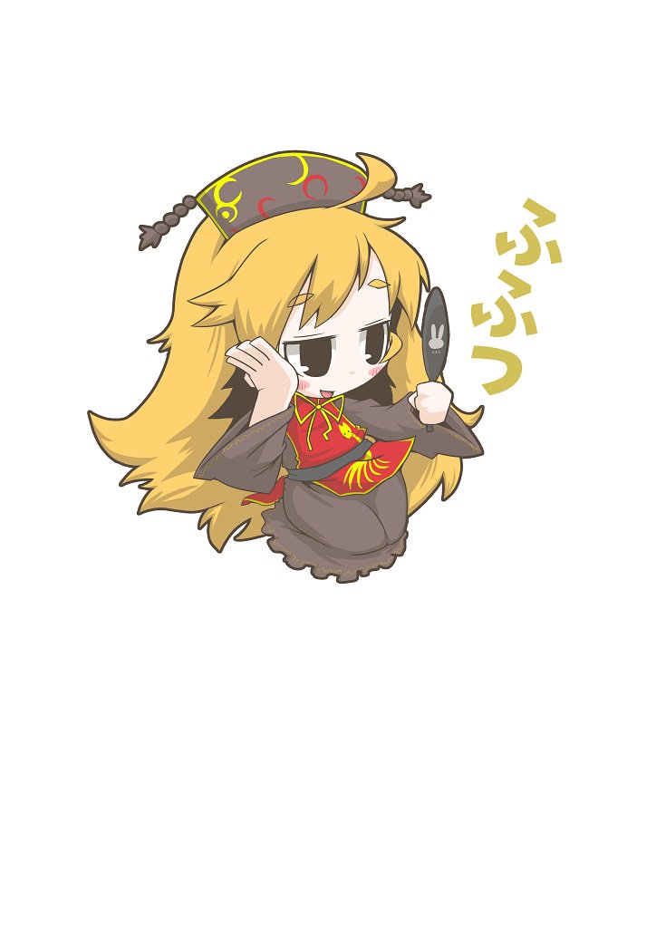 1girl, blonde_hair, chibi, chinese_clothes, dress, hat, junko_(touhou), long_hair