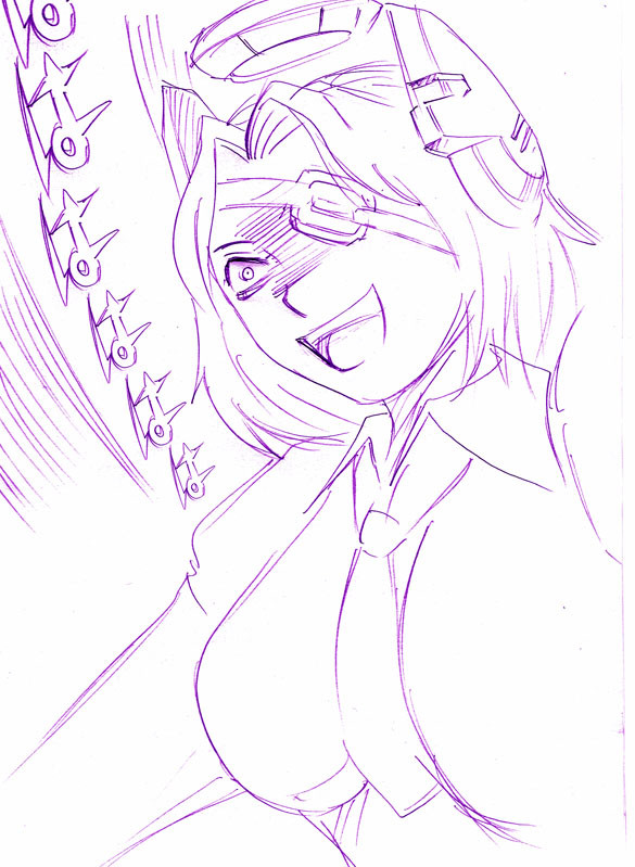 1girl, breasts, checkered, checkered_necktie, cosplay, crossbone_gundam, eyepatch, fusion, gundam, hair_intakes, headgear, kamizono_(spookyhouse), kantai_collection, mechanical_halo, monochrome, necktie, open_mouth, parody, polearm, school_uniform, short_hair, smile, solo, style_parody, tatsuta_(kantai_collection), tenryuu_(kantai_collection), tenryuu_(kantai_collection)_(cosplay), translation_request, uniform, weapon, yandere, zabine_chareux